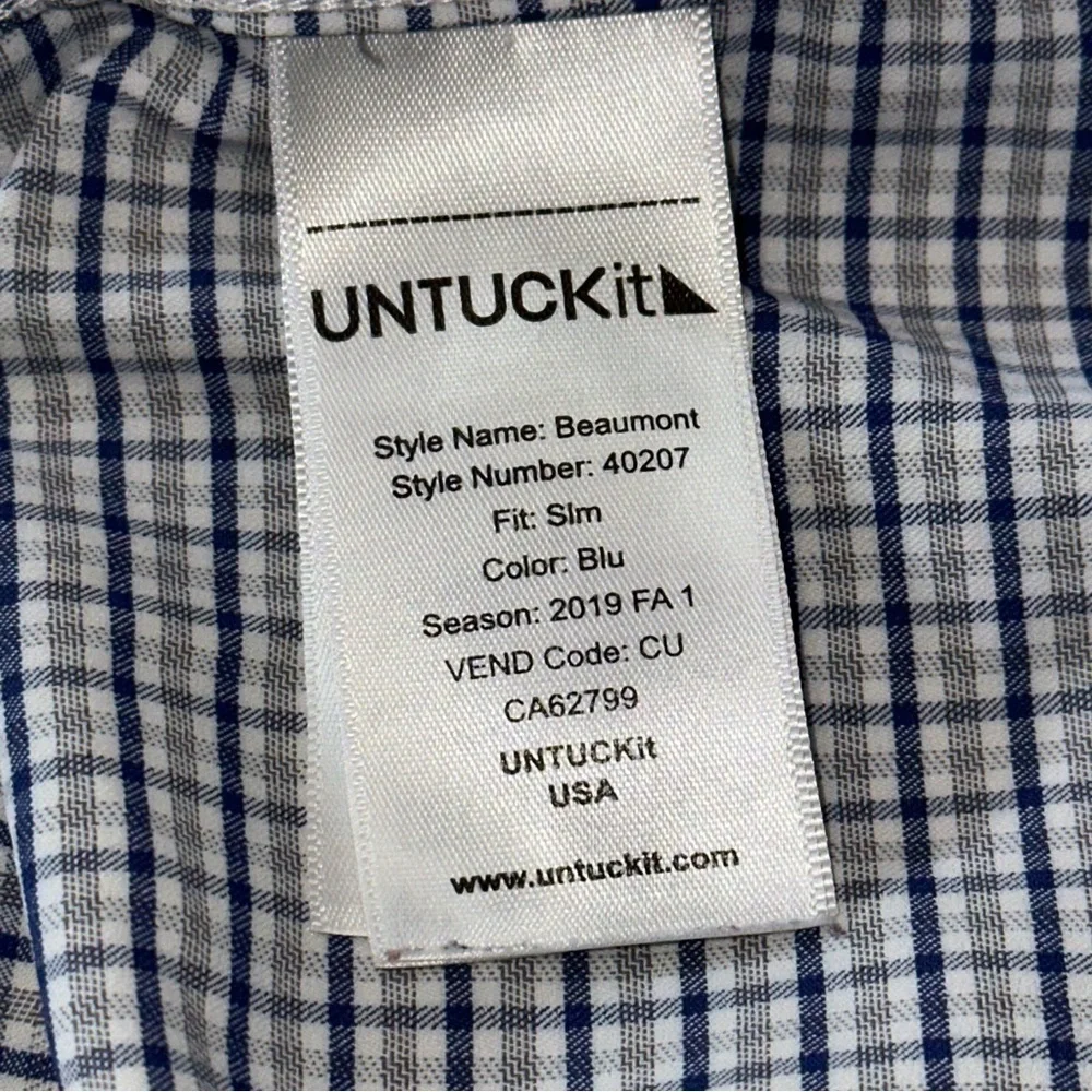 UNTuckit Men’s Size XL White Blue Tan Checkered Long Sleeve Button Down Shirt